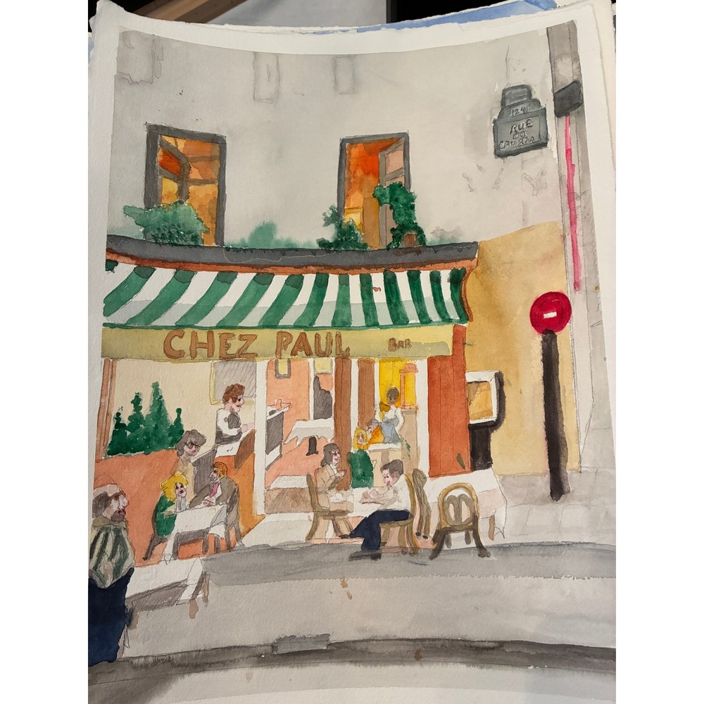 Chez Paul Restaurant Avignon France Warren C Plauche Original Watercolor